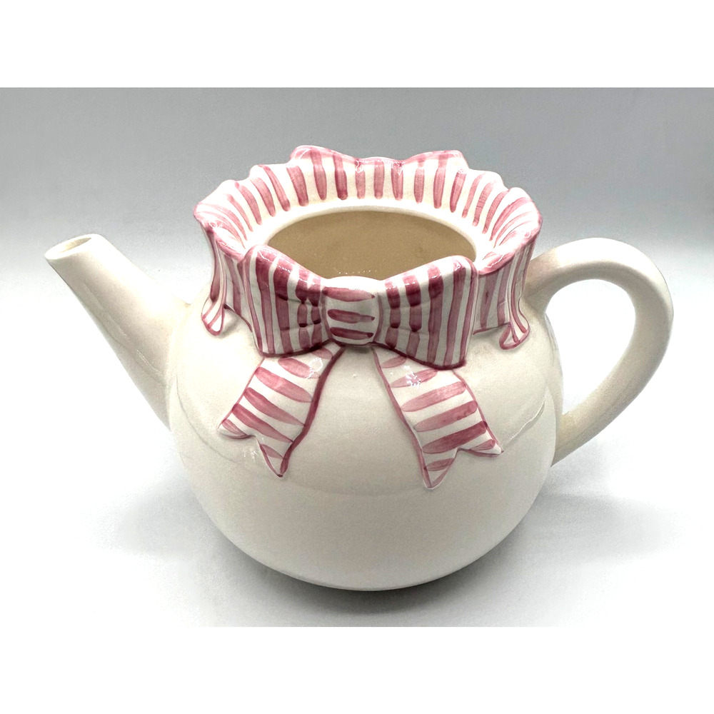 Teapot Pink White Stripe Bow by The Haldon Group 1989 EUC